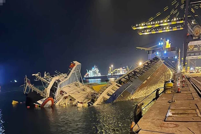 Viral Video: A large ship sinks at Turkey Port while unloading cargo