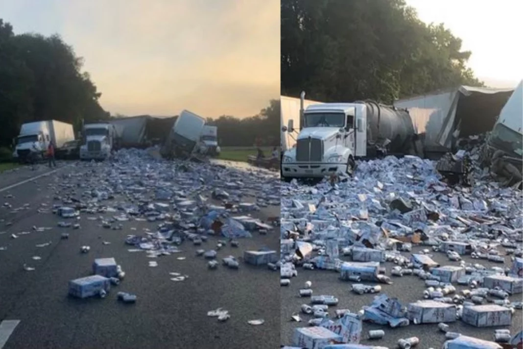 Florida Highway forced to shut after thousands of beer can spill due to an accident