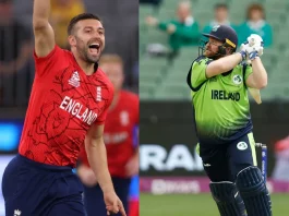 ENG vs IRE Fiery Action! Mark Wood bowls at an unbelievable speed of 150 Kmph to dismiss Paul Stirling Watch Video