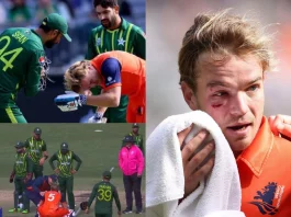 PAK vs NED A yorker so deadly, it took out blood ! Watch Haris Rauf's ball which sent batsman back to pavillion with injury