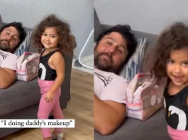 Viral Video Father-daughter's adorable moment; Watch little girl trying her makeup skills on father