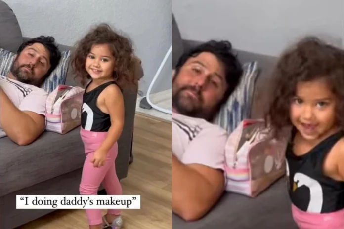 Viral Video Father-daughter's adorable moment; Watch little girl trying her makeup skills on father