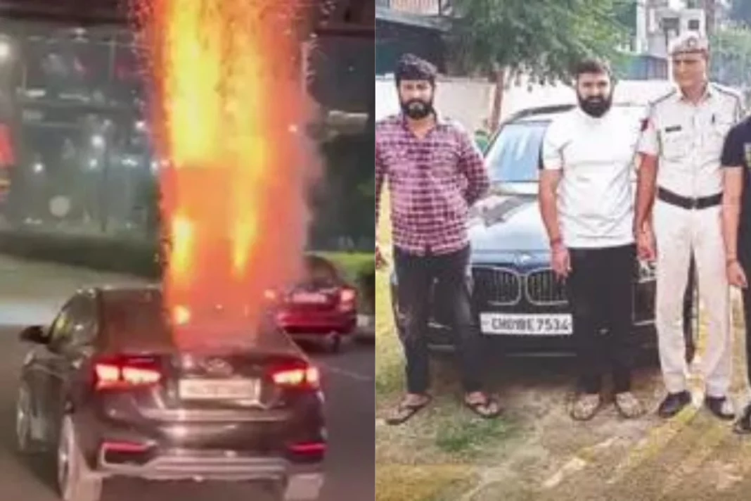 Viral Video Friends show-off by bursting firecrackers on moving car in Gurgaon; Police arrests all three of them in response