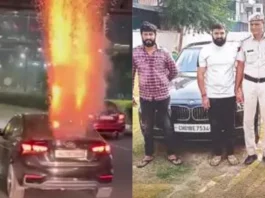 Viral Video Friends show-off by bursting firecrackers on moving car in Gurgaon; Police arrests all three of them in response