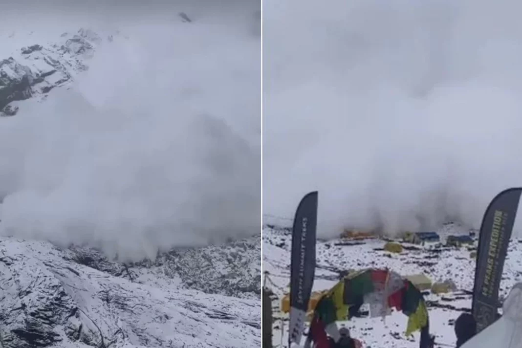 Viral Video Horrific avalanche destroys Tents in Nepal's Mansalu Base Camp