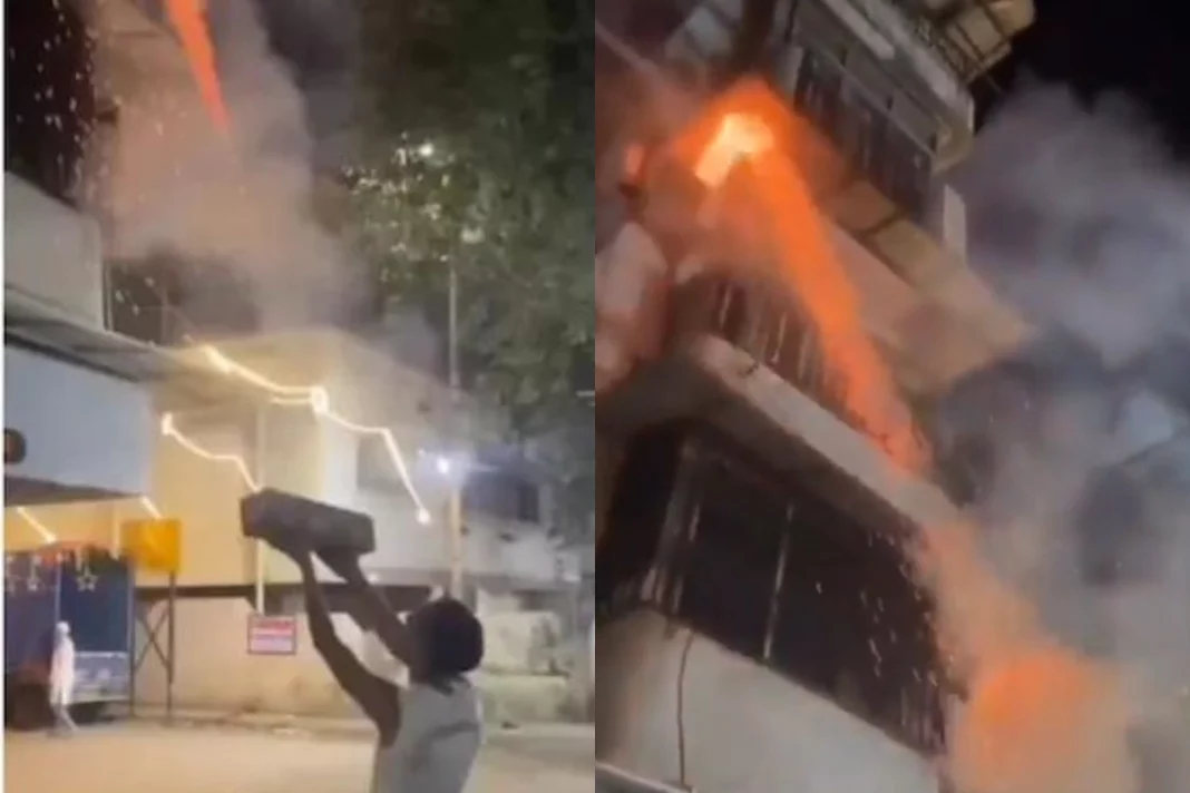 Viral Video Shameful and Dangerous ! Man deliberately fires rocket in people's house at Thane through window and balcony