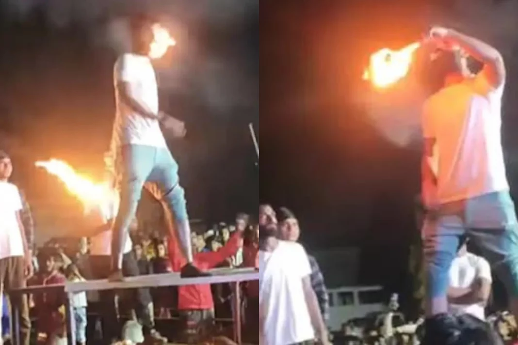 Viral Video Stunt gone wrong ! Man's beard catches fire while he attempts a risky act