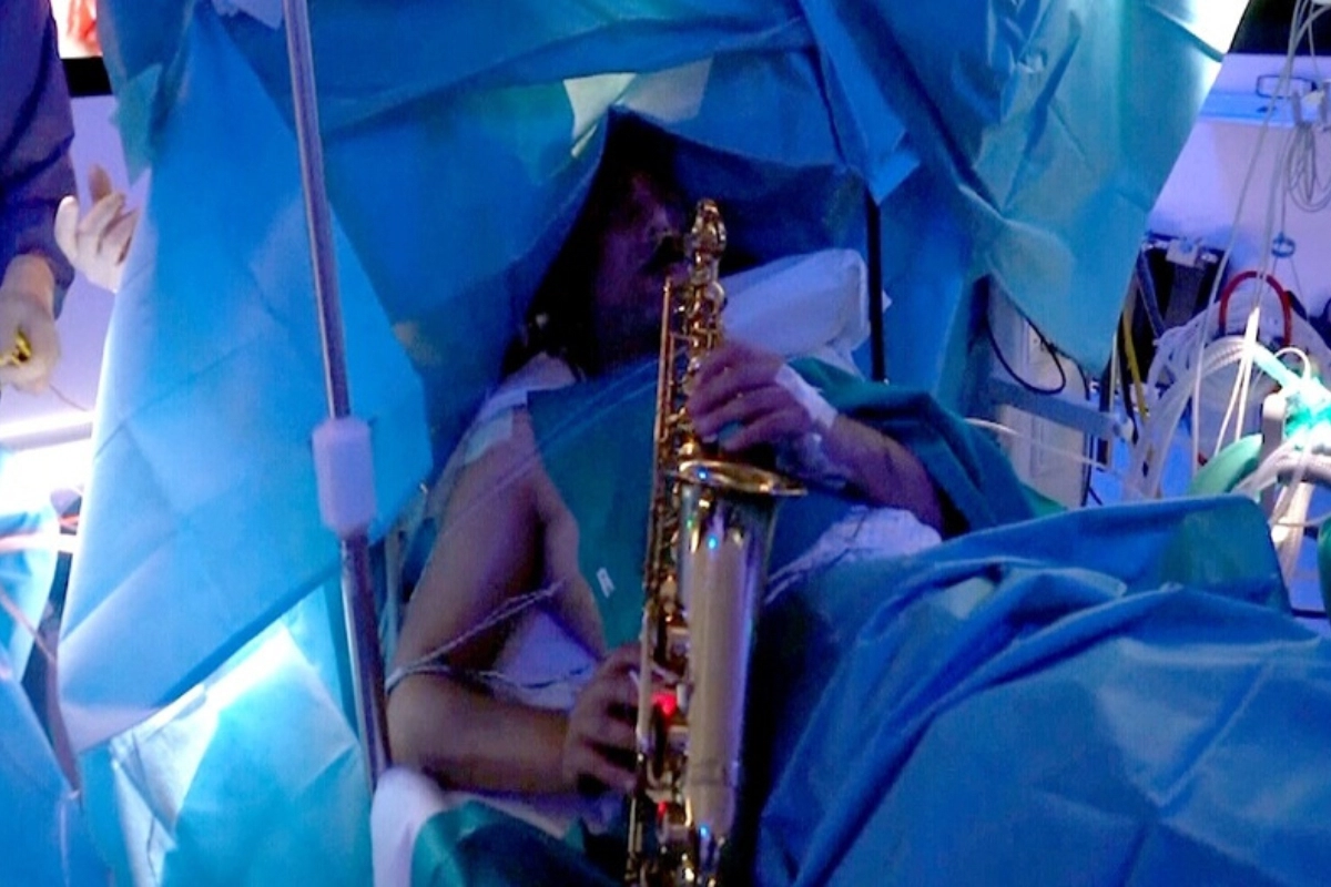 Patient plays saxophone while undergoing brain surgery
