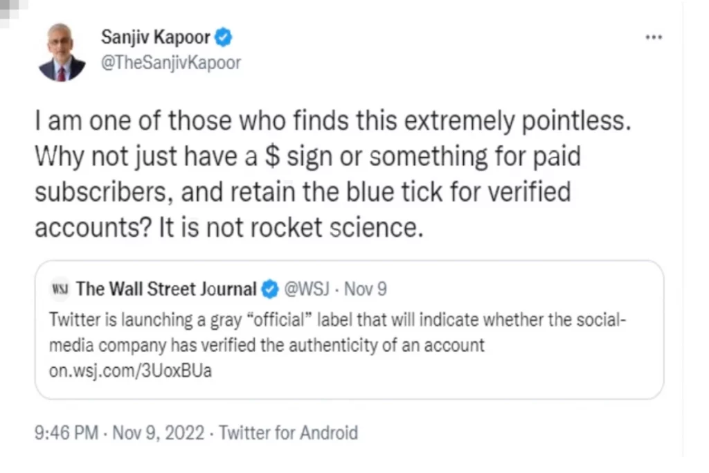 Sanjiv Kapoor tweet