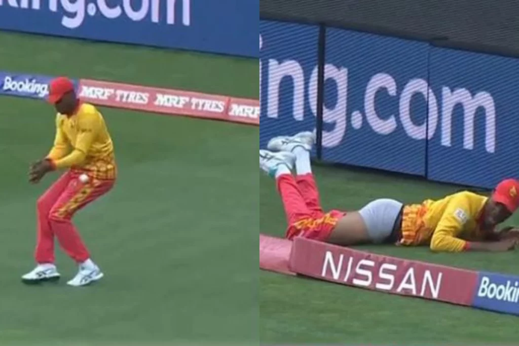 T20 World Cup 2022 Effort leads to embarassment ! Player slides to collect the ball but what happened next is amusing