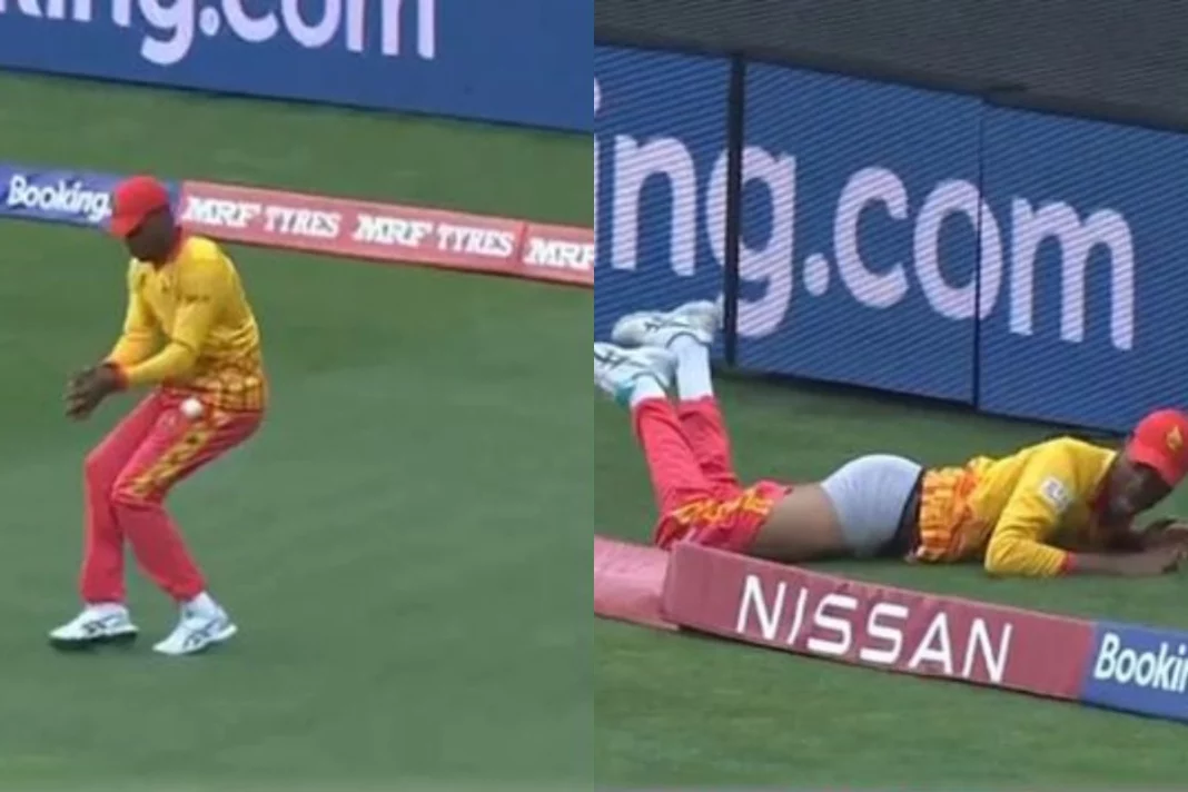 T20 World Cup 2022 Effort leads to embarassment ! Player slides to collect the ball but what happened next is amusing