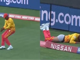 T20 World Cup 2022 Effort leads to embarassment ! Player slides to collect the ball but what happened next is amusing