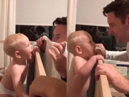 Viral Video Shocked and confused ! Toddler fails to recognise his father after he removes beard; Check his cute reaction