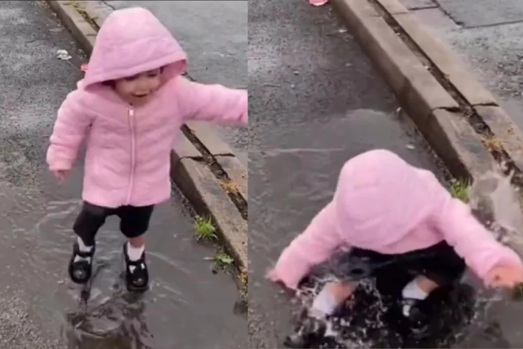 Viral Video Toddlers are the cutest ! Young girl was jumping on the puddle and then THIS happened