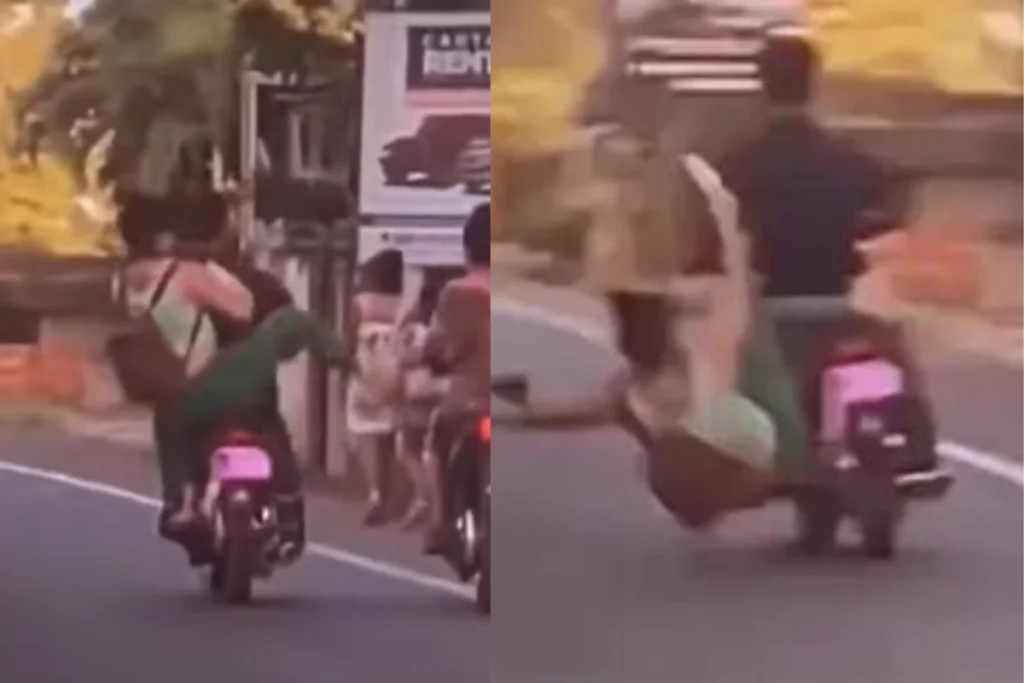 Viral Video You get what you sow ! Watch what happened when a woman tried to kick another bike