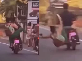 Viral Video You get what you sow ! Watch what happened when a woman tried to kick another bike