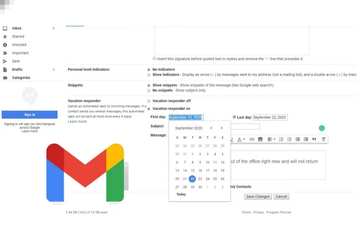 Gmail Going on vacation use this feature to let your colleagues know that you are not available