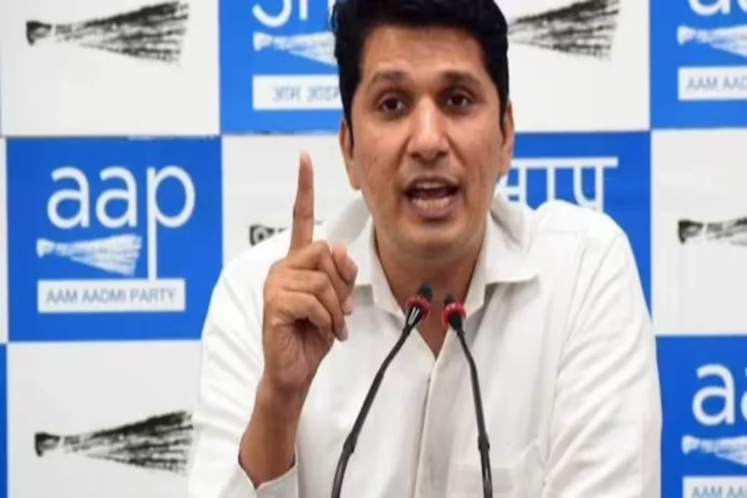 AAP leader speaking at a press conference in Delhi
