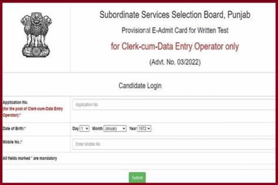 PSSSB Clerk Admit Card 2023