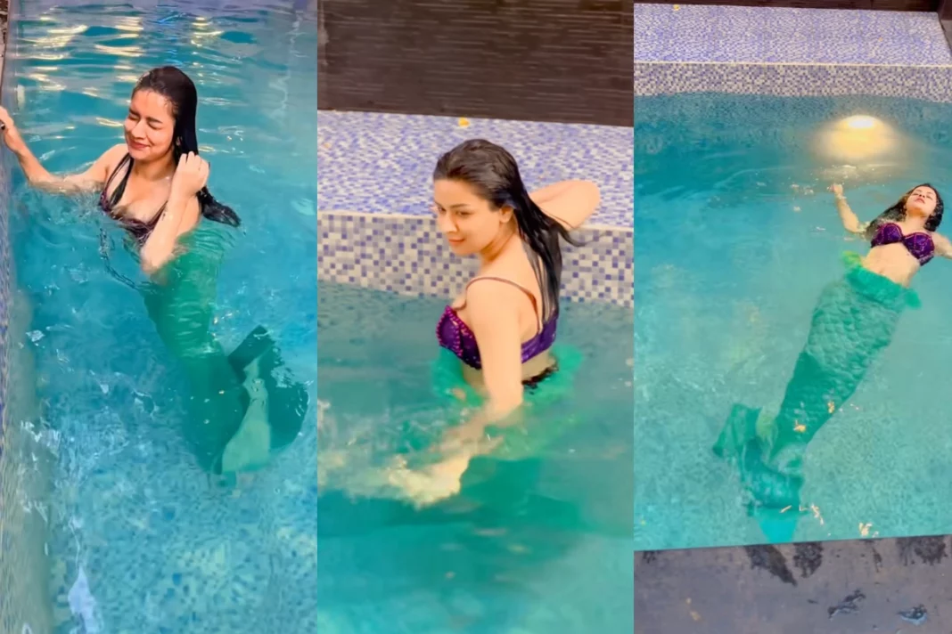 In the video, Avneet Kaur can be seen gracefully diving into a swimming pool, transforming into a real-life mermaid