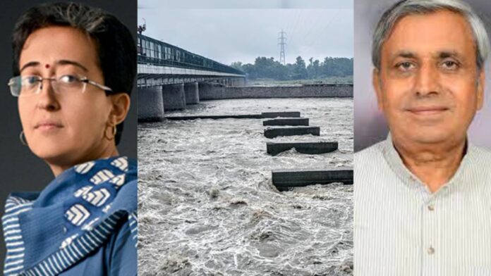 DElhi PWD Minsiter Atishi blamed mangement at Hathnikund Barrage for water rise in Delhi.