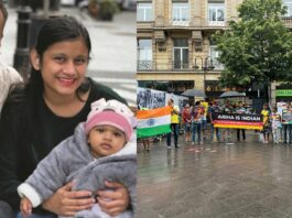Indians staged protest at Frankfurt for return of girl child to her parents.