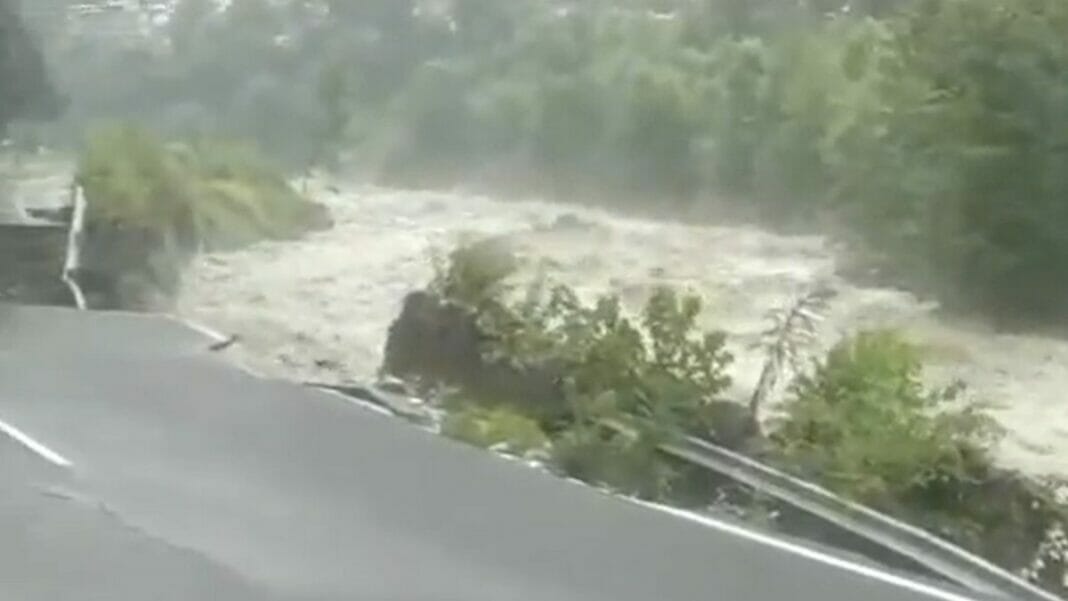 A significant portion of National highway 3 between Kullu and Manali submerged in River Beas.