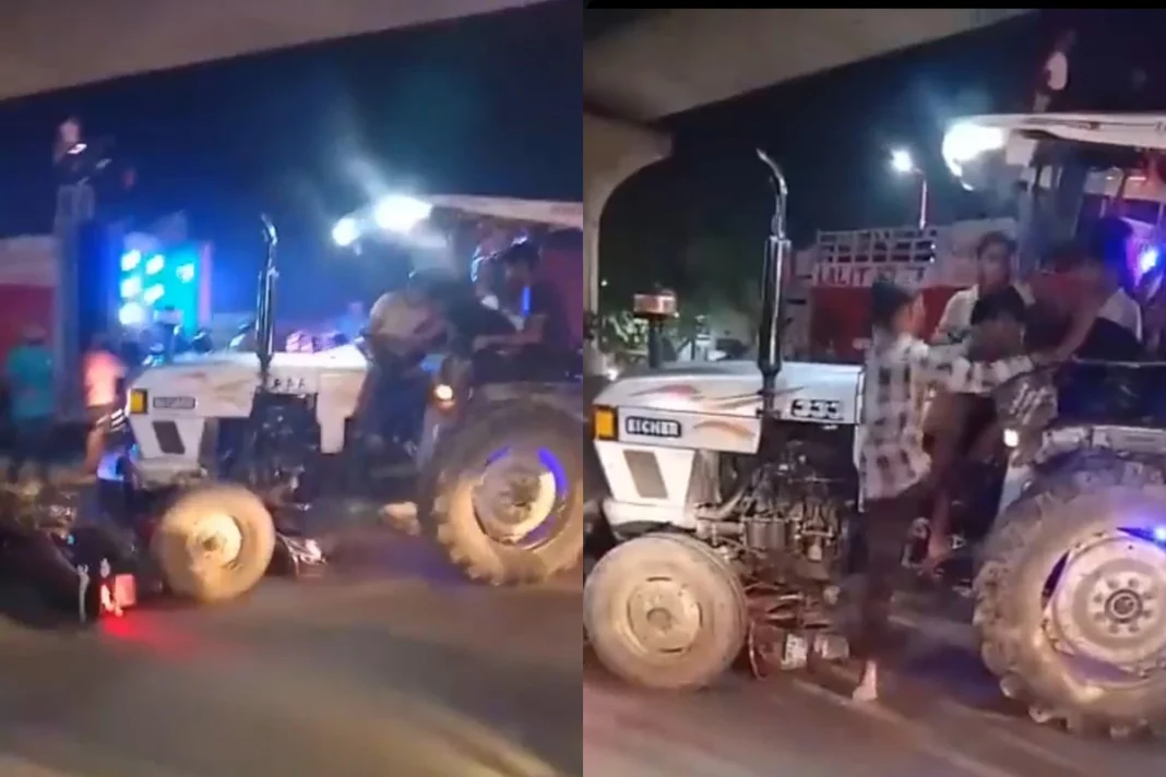 Viral Video: Road Rage! Tractor driver collides with a bike during a procession; Watch to know what happens next