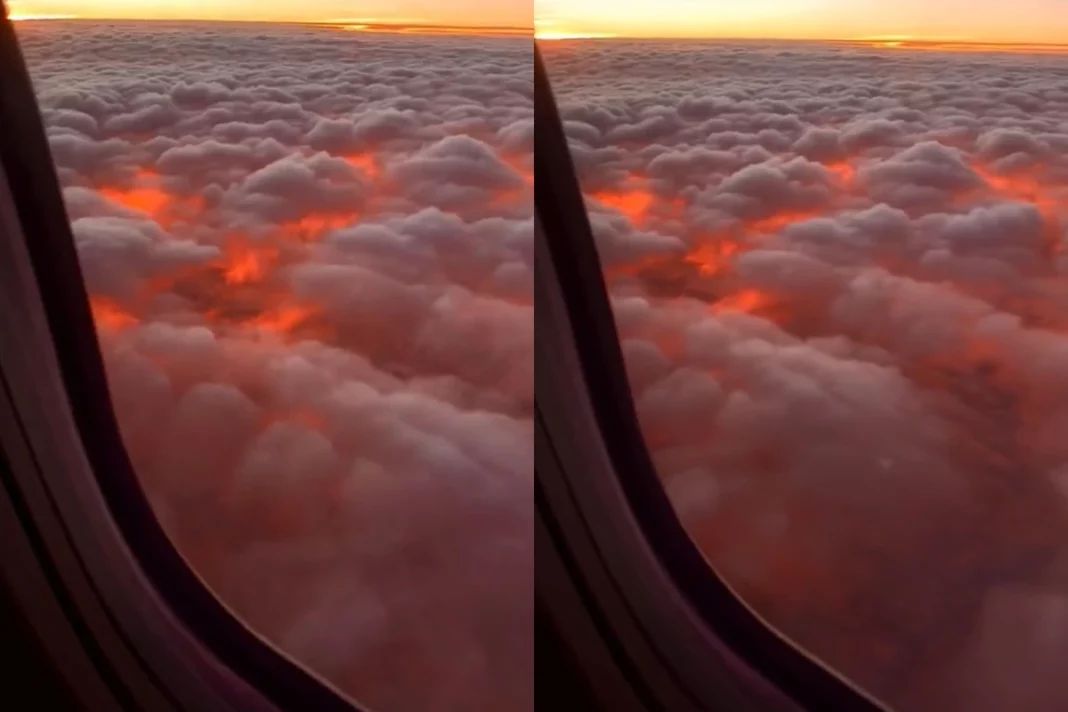 Viral Video: WOW! Sunset above the cloud that looks like a Volcanic Eruption; Watch magical clip