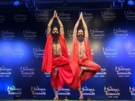 Baba Ramdev With His Wax Sculpture at Madame Tussauds New York