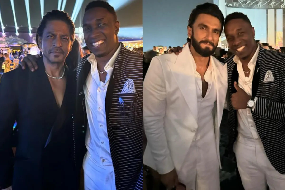 Anant Ambani-Radhika Merchant Pre-Wedding: Shah Rukh Khan and Ranveer Singh Strike a Pose with Dwayne Bravo