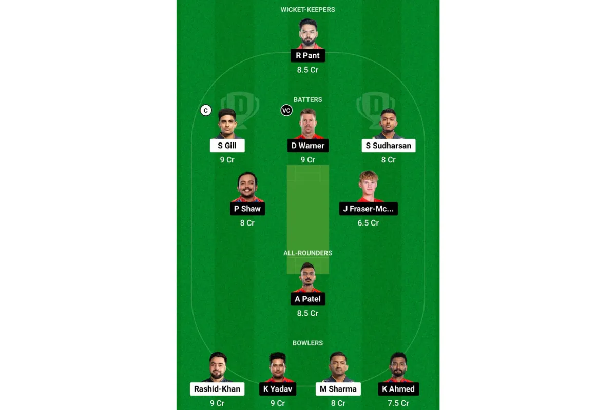 GT vs DC Dream11 Prediction Team - 1