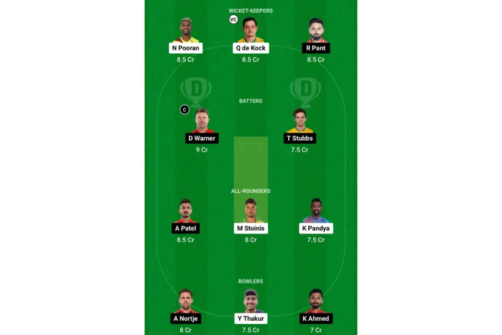 LSG vs DC Dream11 Prediction Team - 1