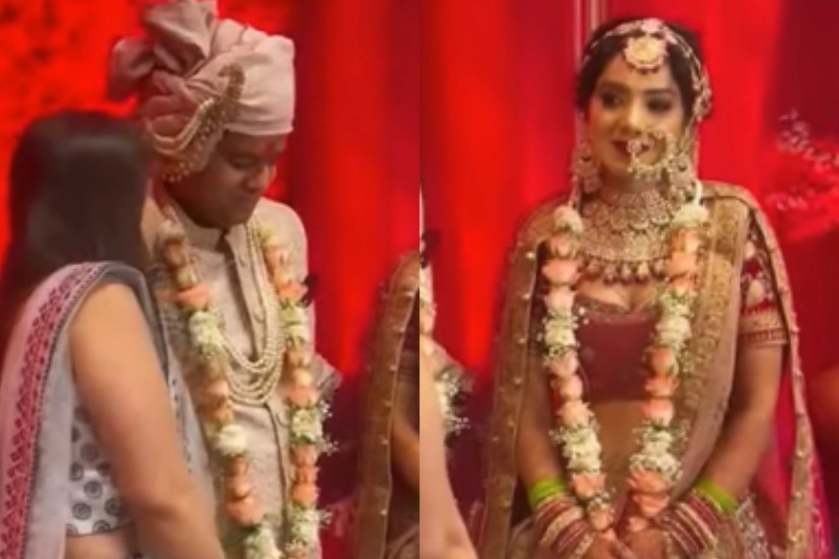 Bride Groom Viral Video: Groom Gets Pally With a Girl on Wedding Stage, Bride’s Jealousy Amazes Everyone; WATCH