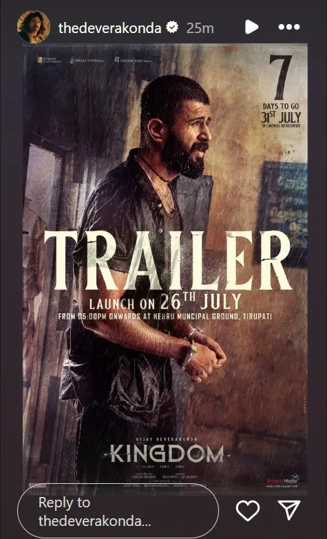 Vijay Deverakonda IG Story Kingdom