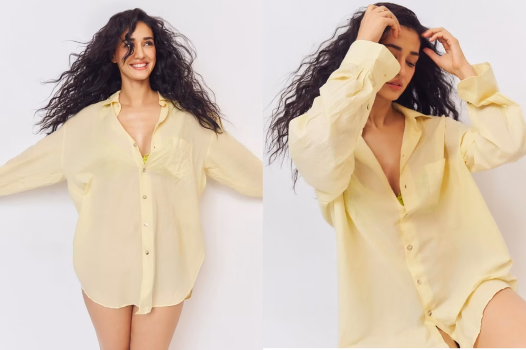 Disha Patani Strikes Sizzling Poses Covering Her Bikini Look With Bright Yellow Shirt, Gets Called 'Didi'