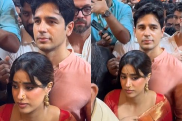 Param Sundari actors Janhvi Kapoor and Sidharth Malhotra at Lalbaugcha Raja pandal Param Sundari actors Janhvi Kapoor and Sidharth Malhotra at Lalbaugcha Raja pandal