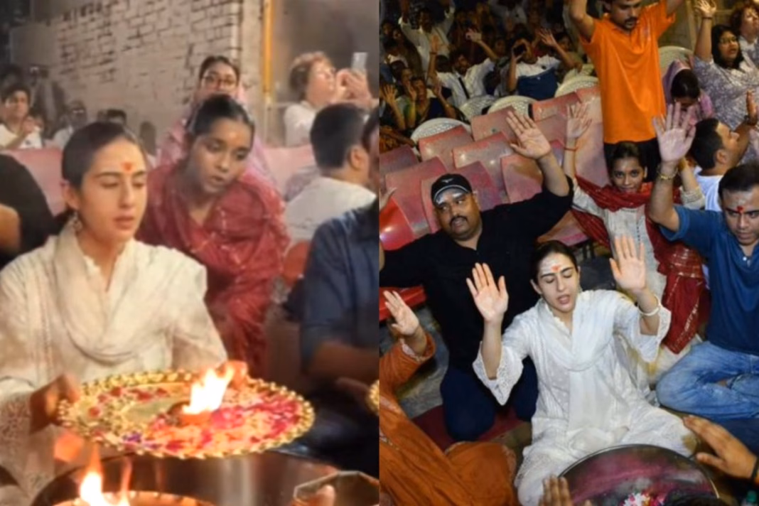 Viral Video Sara Ali Khan Participates In Ganga Aarti At Dashashwamedh Ghat In Varanasi