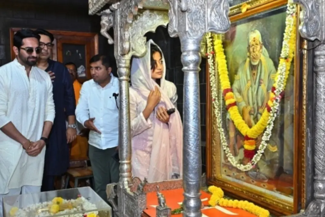 Thamma actors Rashmika Mandanna and Ayushmann Khurrana visit Shirdi Saibaba Temple