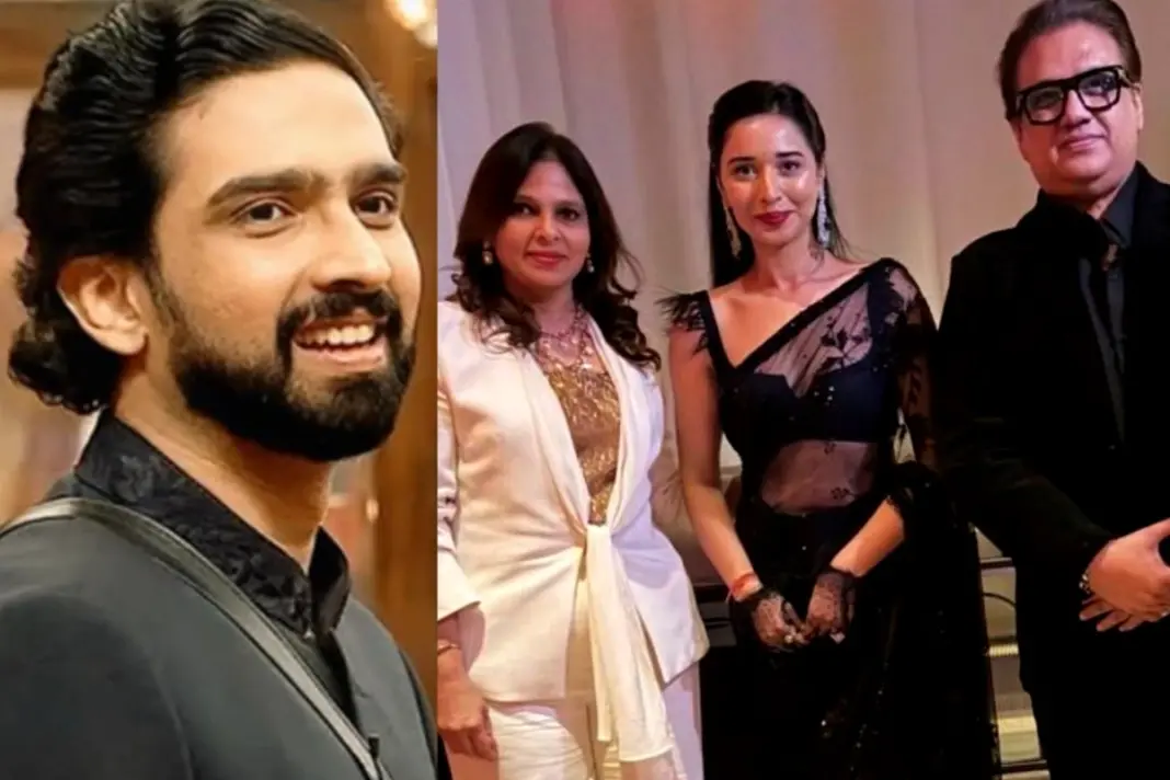 Bigg Boss 19 - Tanya mittal poses with Amaal Mallik's parents Daboo and Jyoti