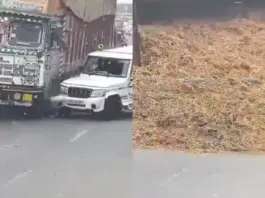 Rampur Viral Video: Scary ! Overloaded Truck Hits Divider, Falls On Bolero, Accident Caught On Camera Sends Shivers Down The Spine Rampur Viral Video