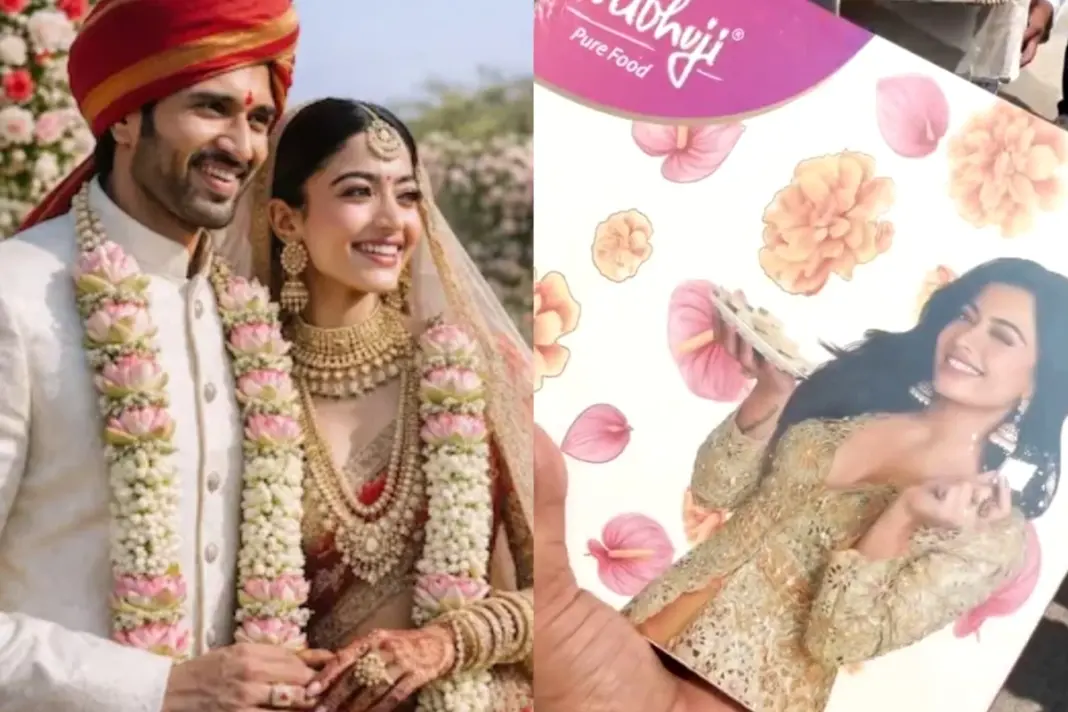 Rashmika Mandanna Vijay Deverakonda Teams distribute sweets to paps after wedding