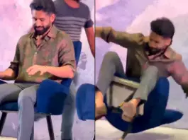 Naga Chaitanya Viral Video Actor Falls Off Chair At Vrushakarma Glimpse Launch Event